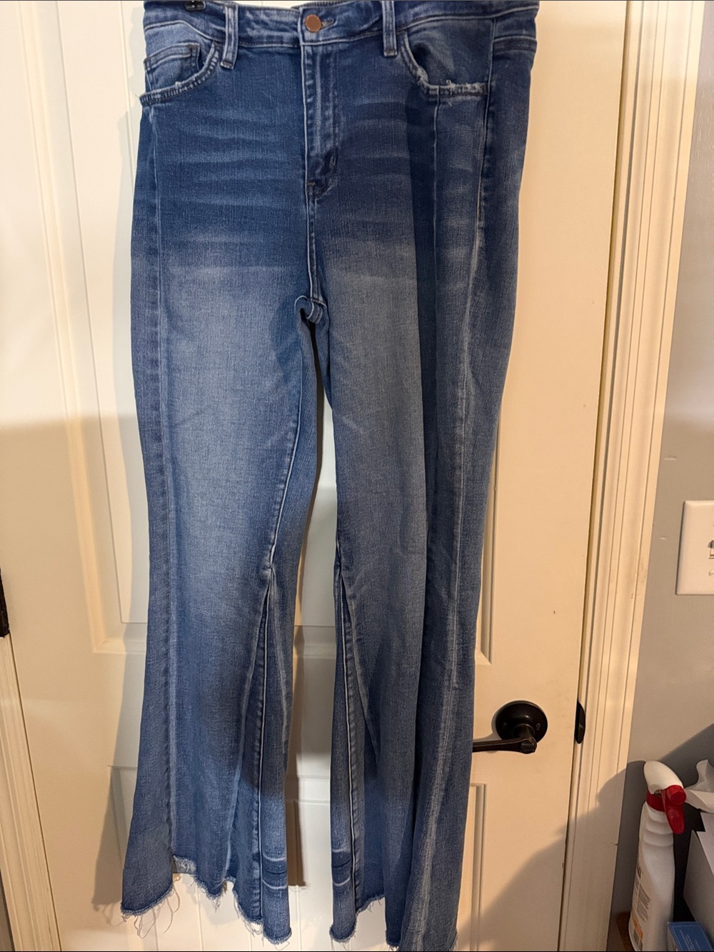 Flying Monkey Distressed High-Rise Flare Jeans with Front Slits Size 32